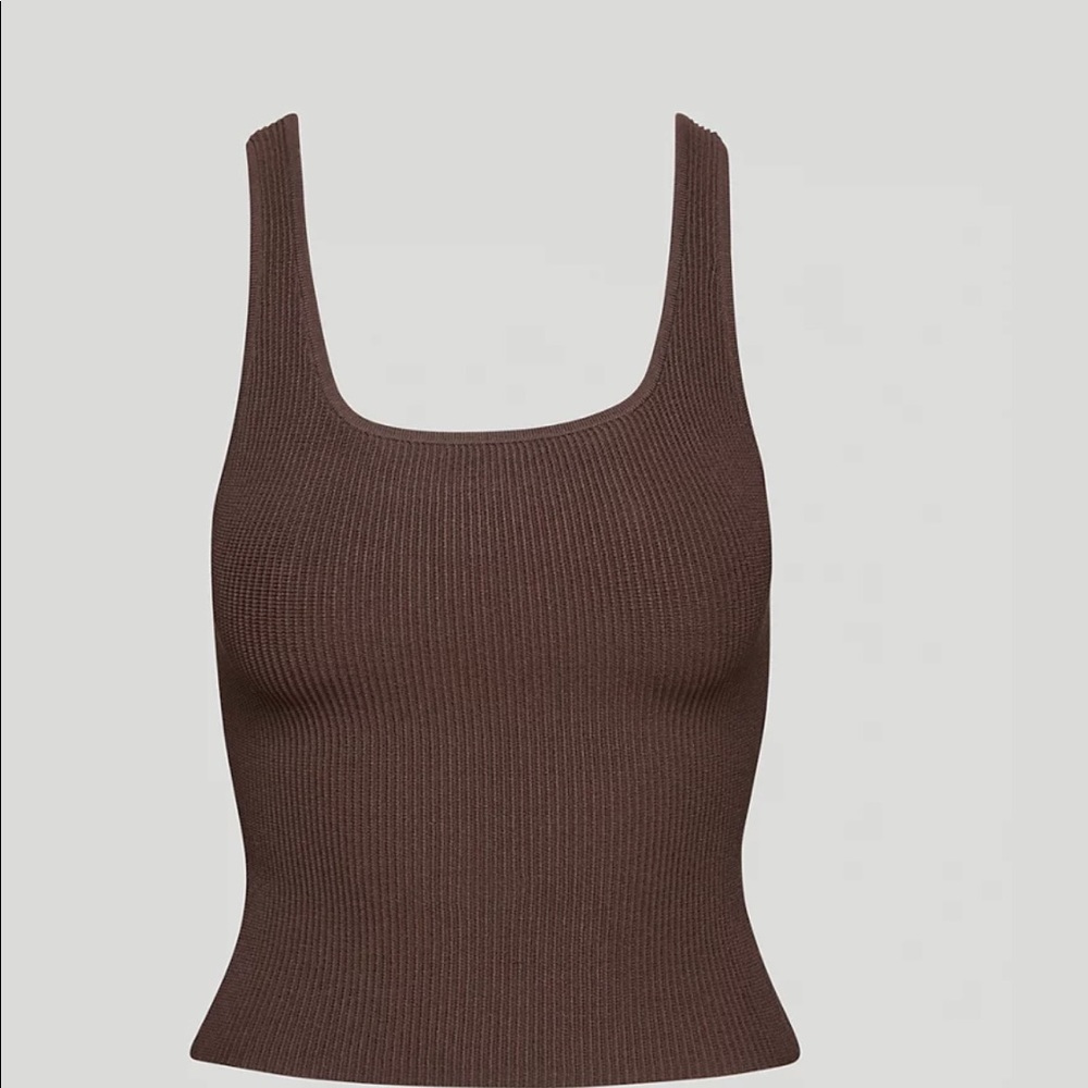 Aritzia Babaton Sculpt Knit Squareneck Tank rich mocha brown size xs